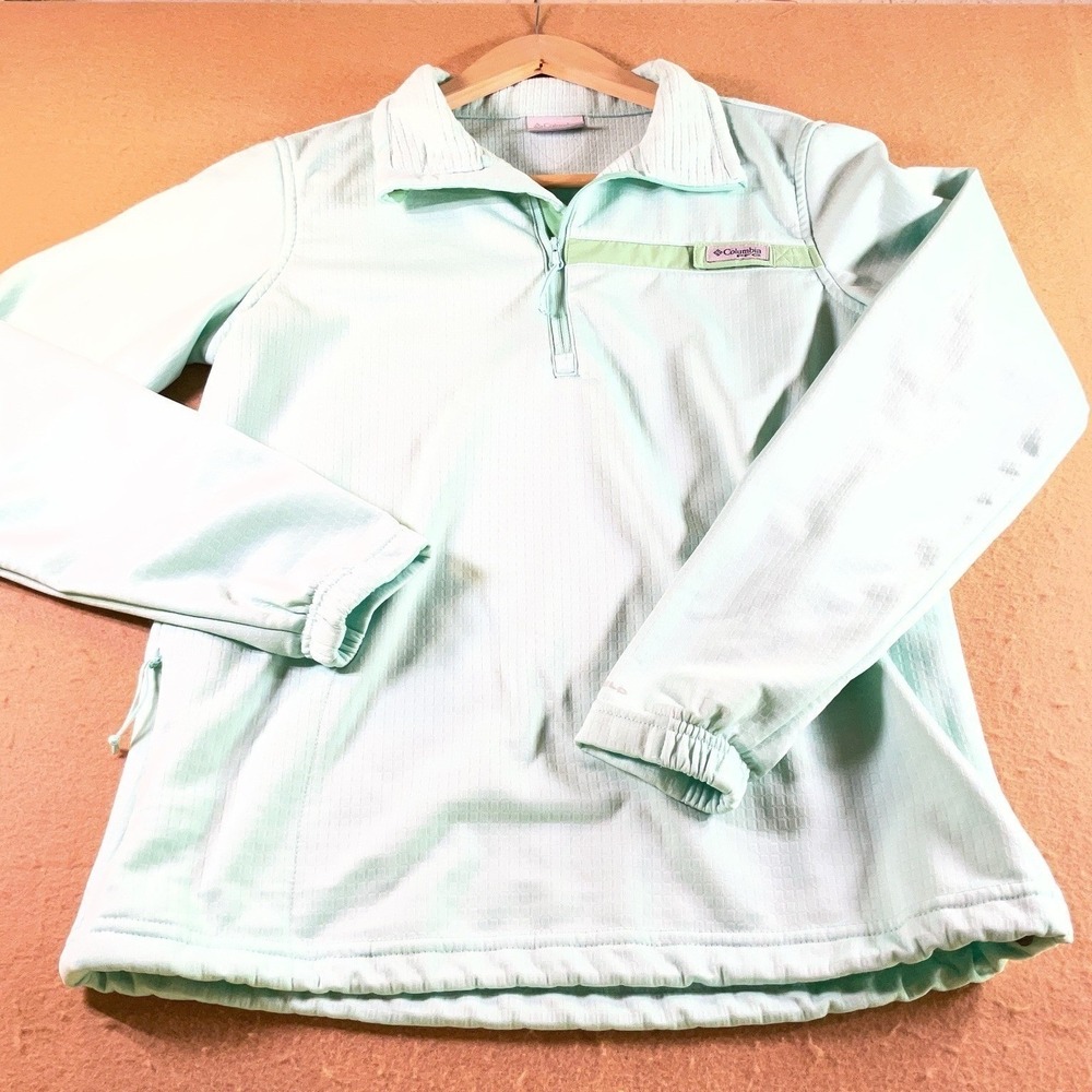 Columbia PFG Womens Omni-Shield Quarter Zip Pullover Mint Green Textured Small